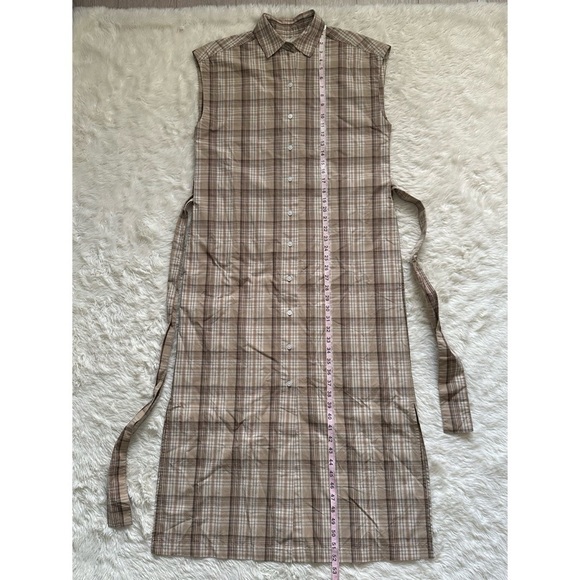 Everlane The Supima Cotton Short-Sleeve Shirt Dress Pale Khaki Plaid 4 NWT New - Picture 12 of 12